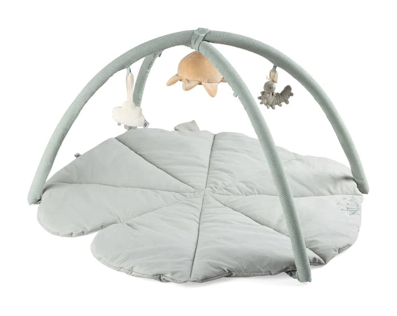 Tapis d’éveil en forme de feuille, son arche et ses jouets suspendus