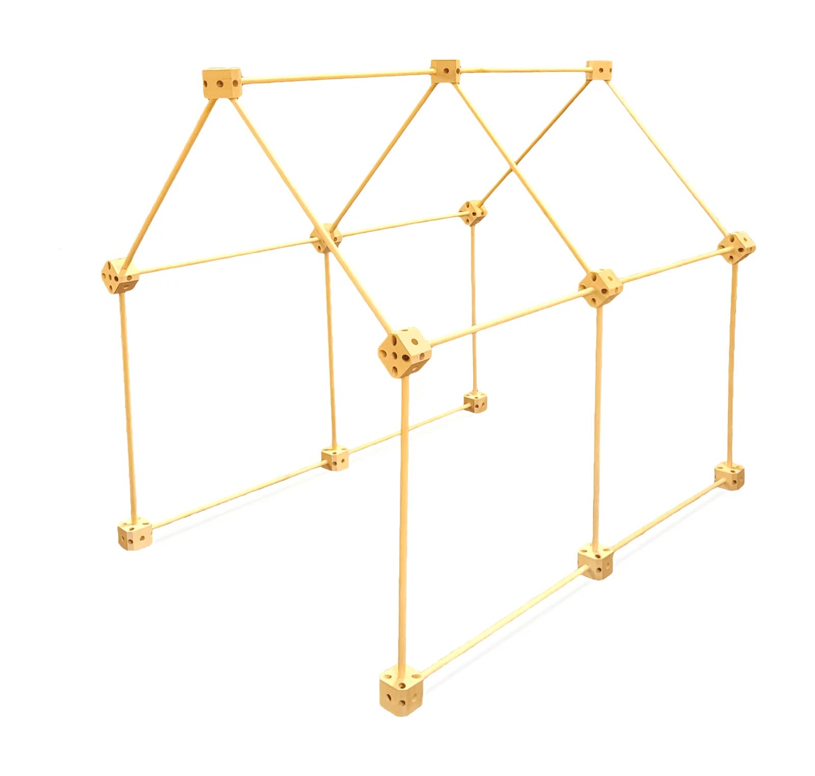Structure de cabane en baguettes de bois et connecteurs