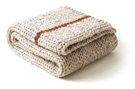 Plaid en grosse maille beige à rayure rouille