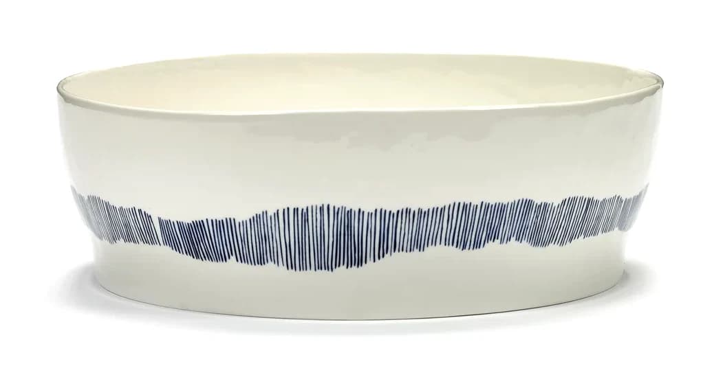 Saladier blanc - rayures bleues Feast