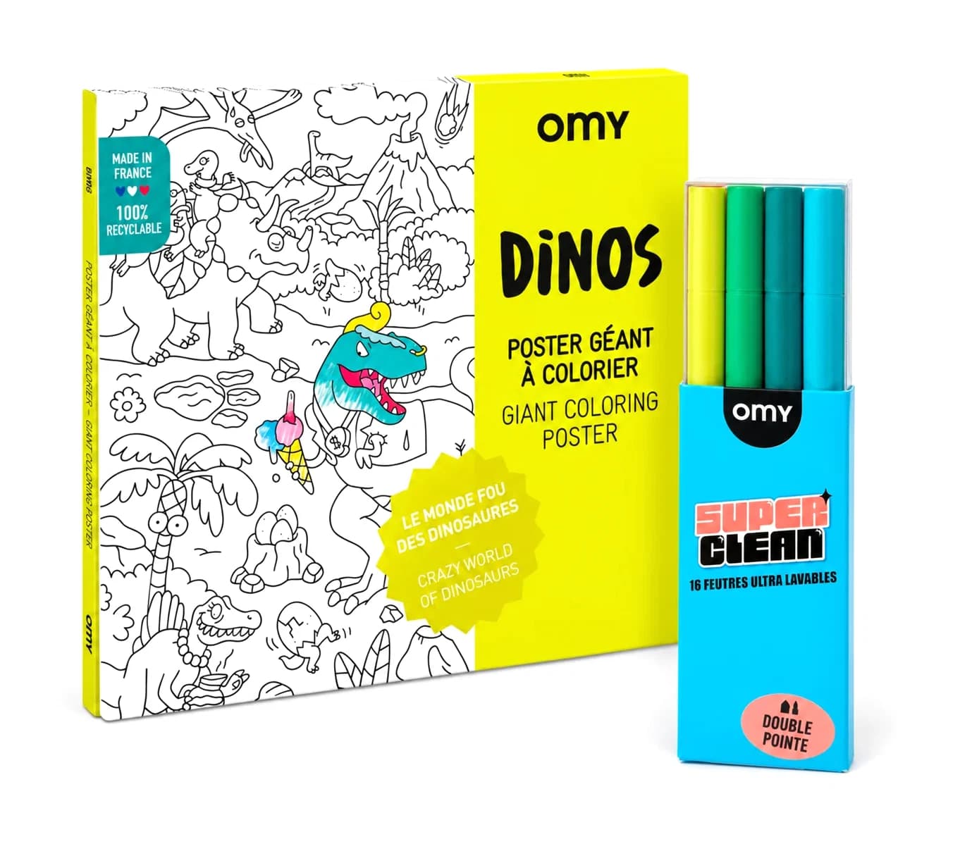 Dinos - Poster géant à colorier + Feutres Super Clean