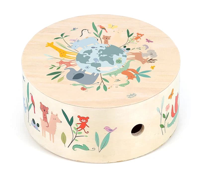 Tambour cajón en bois, Les animaux du monde - Sarah Betz