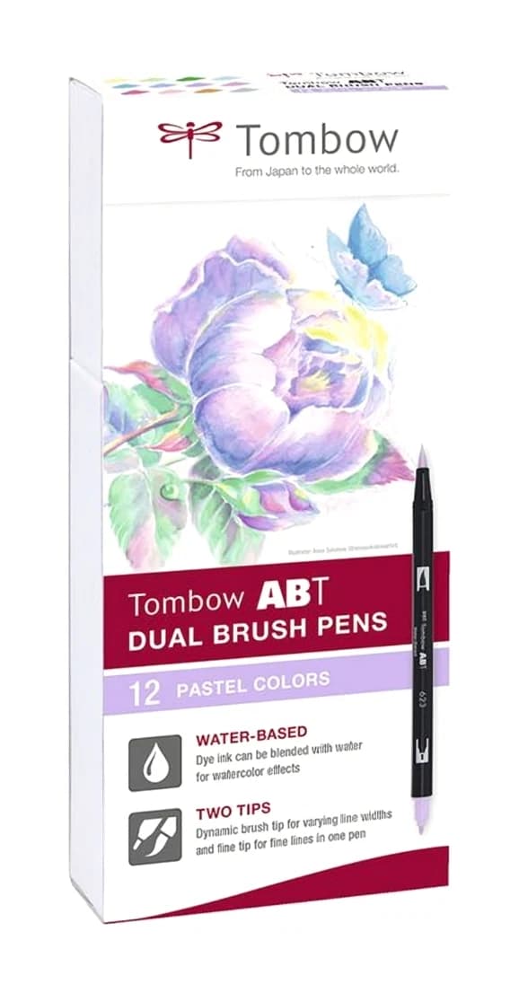 Feutre double pointe ABT Dual Brush Pen set pastel par 12 - Tombow