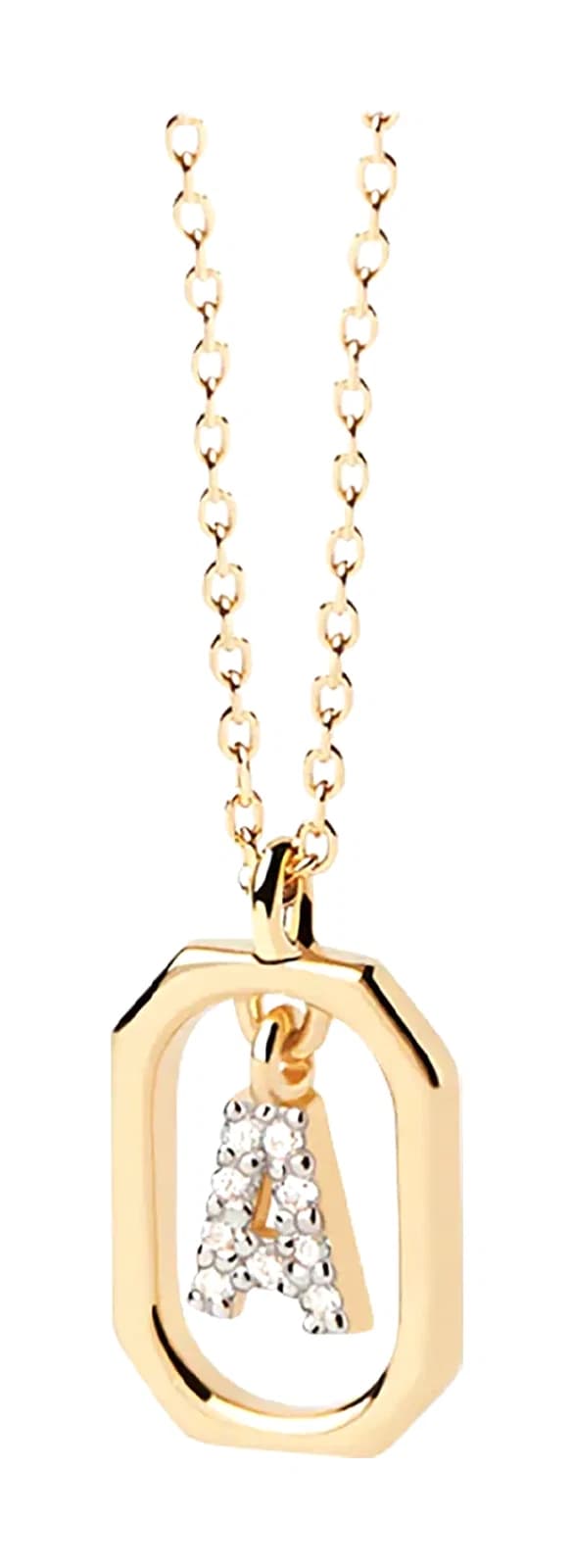Collier Lettres de A à Z Encadrées Dorées & Oxydes de Zirconium Blancs, Longueur de 40 cm à 50 cm - CO01-512-U